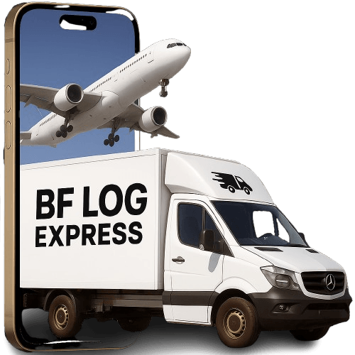 Caminhão da frota BF Log Express carregado para entrega