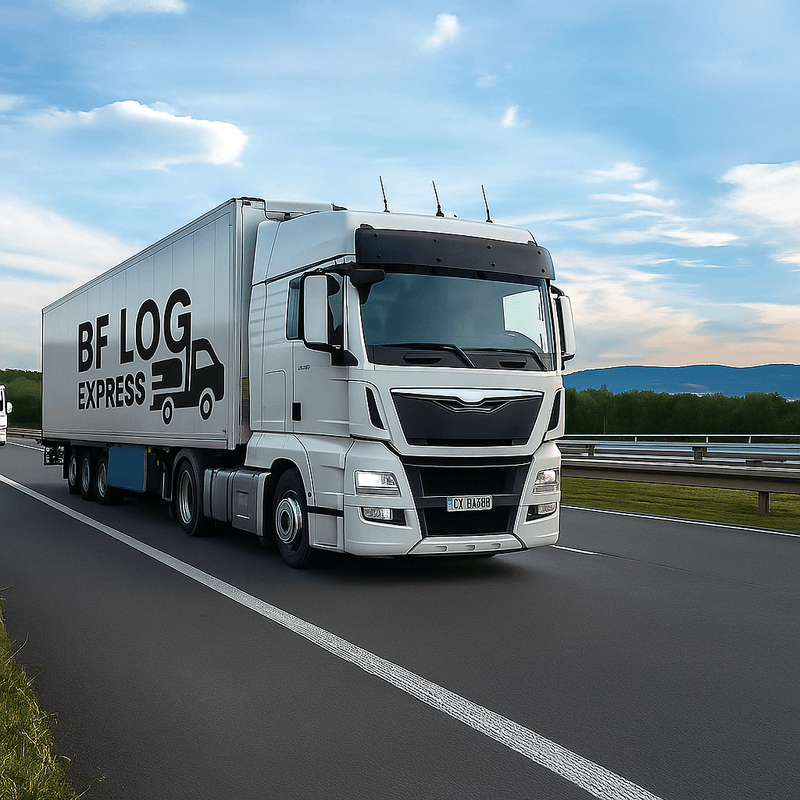 Caminhão da BF Log Express em rota de entrega