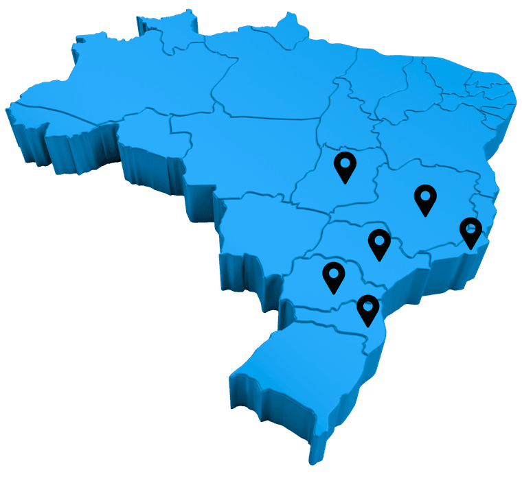 Mapa do Brasil com os 5 estados atendidos pela BF Log Express
